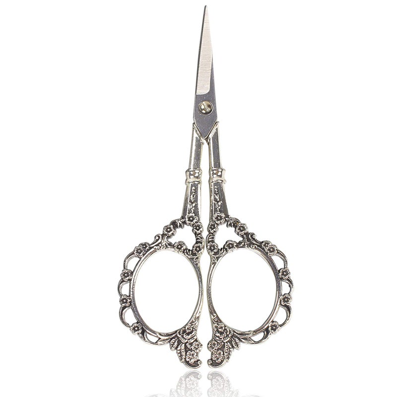 BIHRTC Vintage European Style Plum Blossom Scissors for Embroidery, Sewing, Craft, Art Work & Everyday Use (Silver) - Image 1